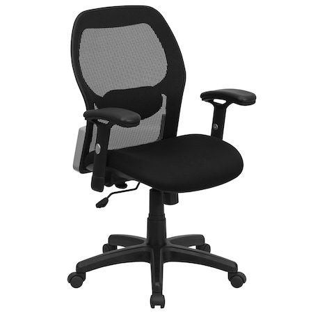 Flash Furniture Contemporary Chair Mid-Back Exec Mesh Chair, Black, Adjustable Arms, 18" to 22" Height, Mesh LF-W42B-GG